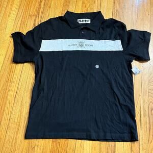 Pacsun Playboy Polo Shirt Mens Small Black White Resort Stripe